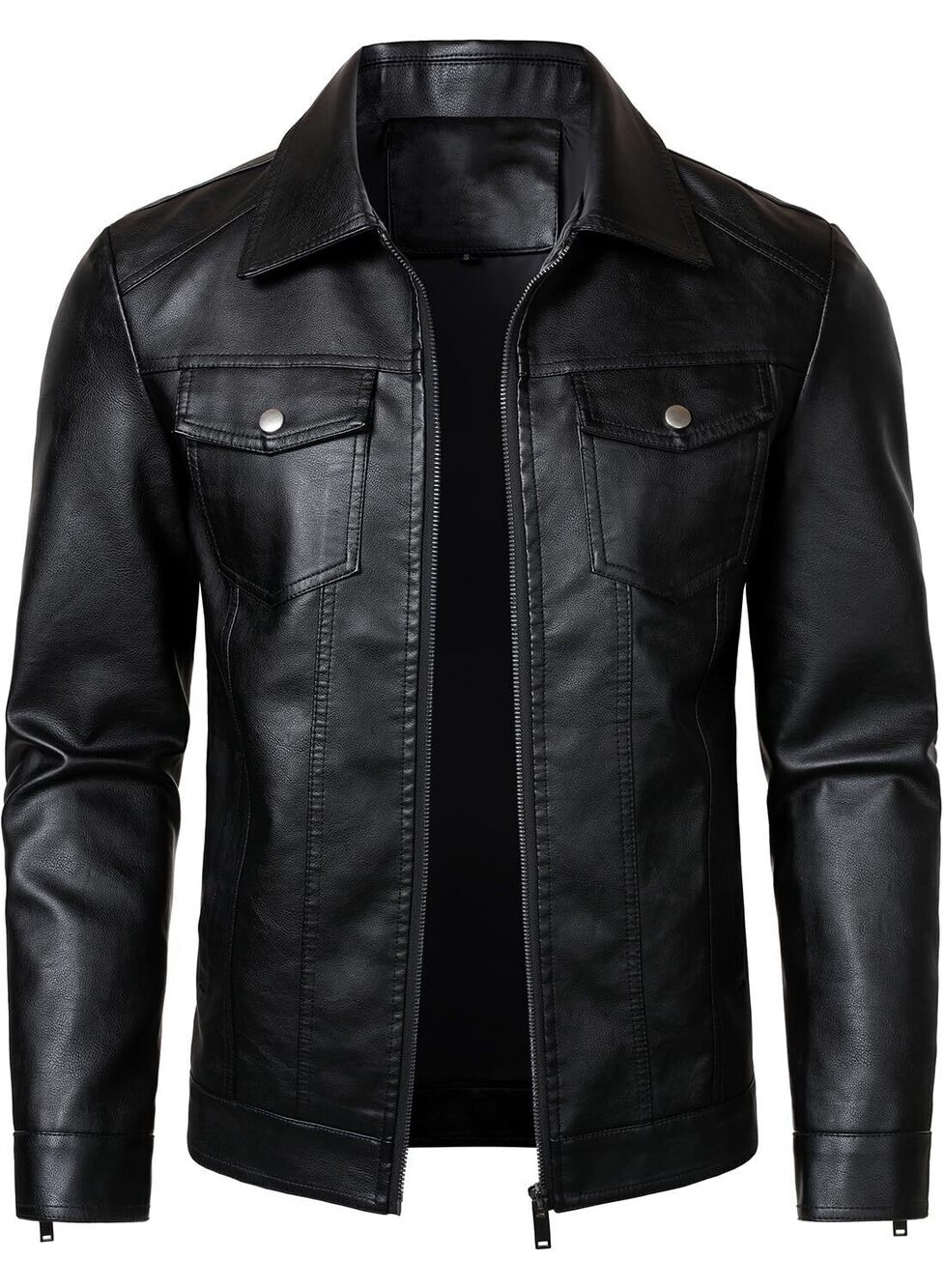 Mens Leather Jacket Motorcycle Biker Jackets Casual Lightweight Faux
